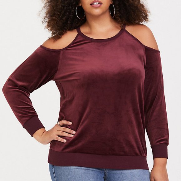 Burgandy Cold Shoulder Sweatshirt XL Torrid Sz 1 - Picture 5 of 5